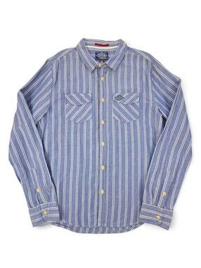 Superdry Blue White Stripe Linen Cotton Button Down Shirt 3XL NWT Long Sleeve
